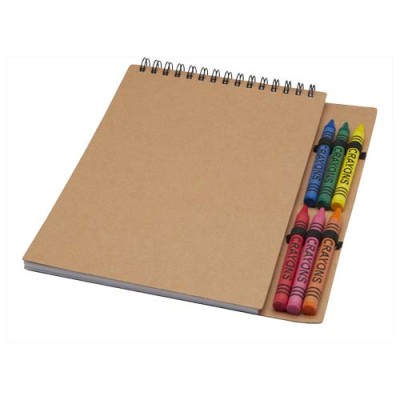 Quaderno a spirale formato A5 con copertina morbida e set di pastelli Doodle - cod. P107967